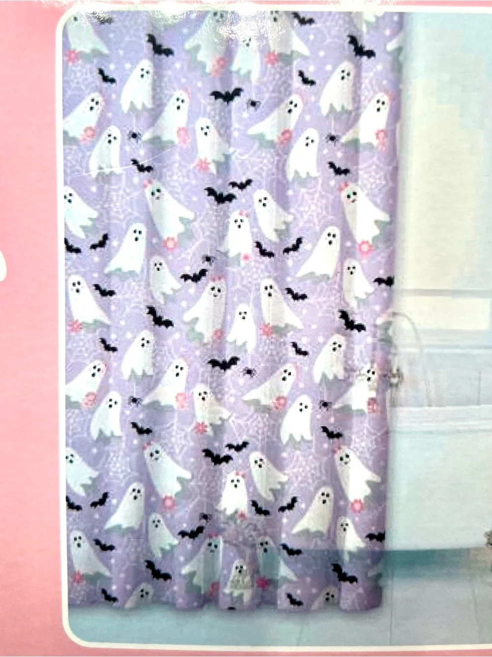 Lavender Halloween Peva Shower Curtain Cute Ghosts Spider Webs Bats HairBows